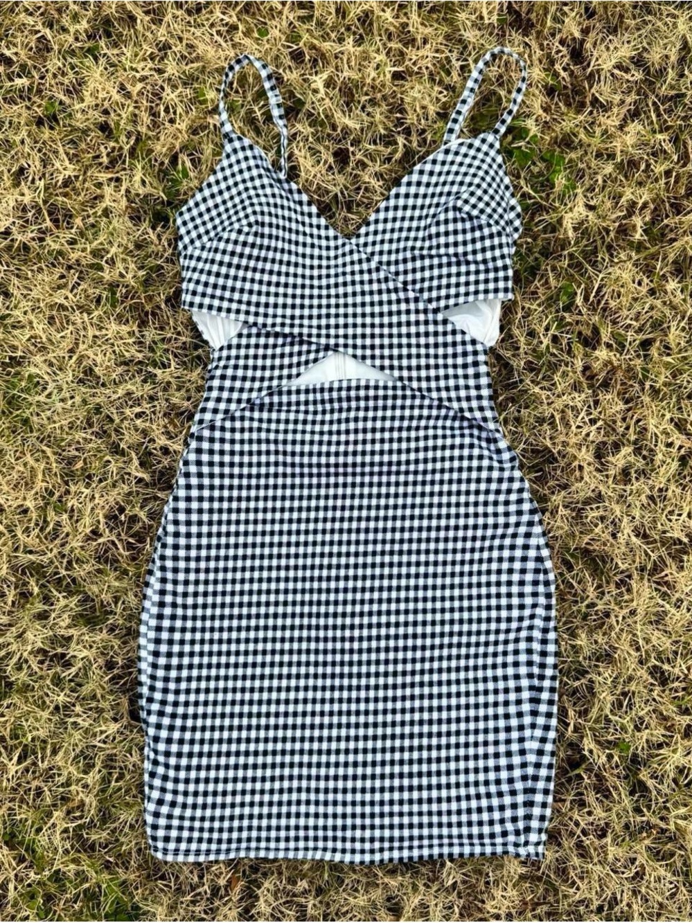 Windsor Black & White Gingham Cutout Mini Dress